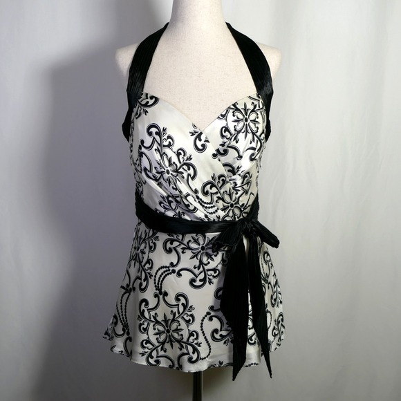 White House Black Market Tops - White House Black Market Y2K Silk Halter Top Size 4 Boning Bow Resort Cruise